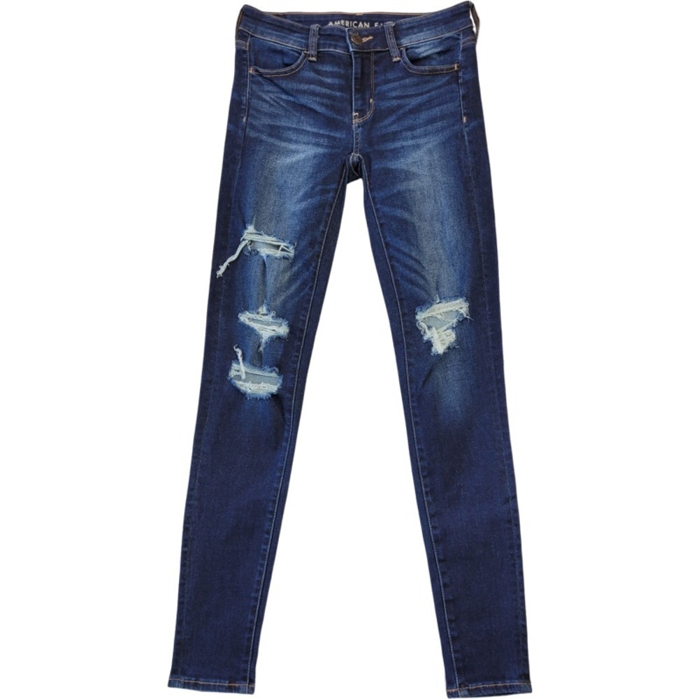 ✅ American Eagle Blue Distressed next level stretch Jegging jeans size 4 Long